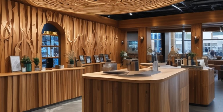 A beautifully finished wooden office interior with elegant paneling and furniture.