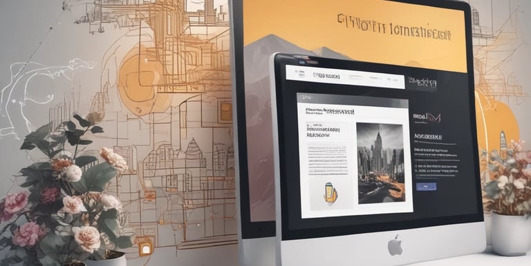 A sleek futuristic web design interface glowing with neon blue and cyan highlights on a dark background.