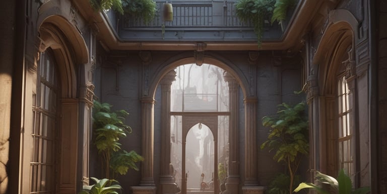 A detailed 3D model of a cyberpunk cityscape illuminated with soft neon lights and glass reflections.