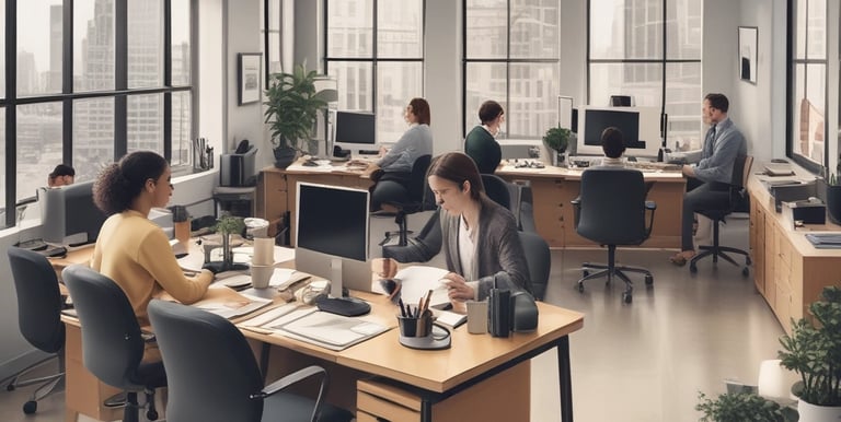 A friendly accountant reviewing documents with a small business owner in a cozy office.