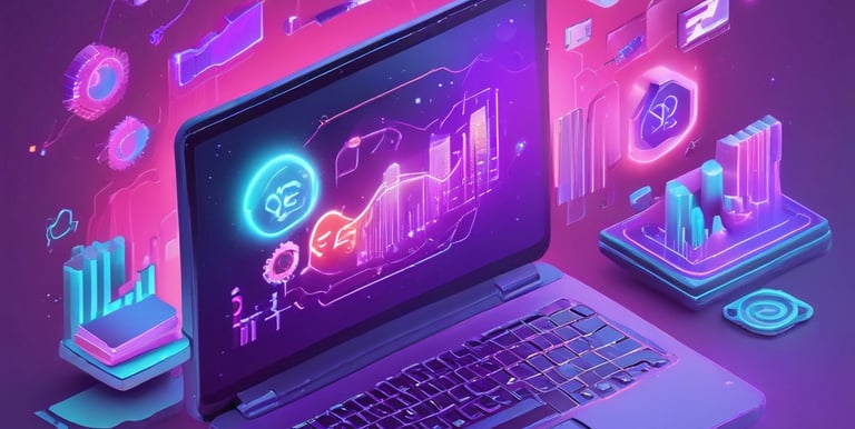 A vibrant workspace showing a team collaborating on SEO strategies with laptops and charts.