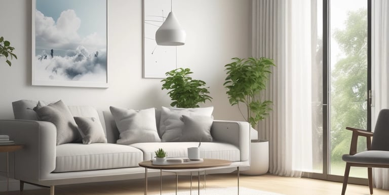 A bright, airy living room with sunlight streaming in, showcasing spotless floors and fresh plants.
