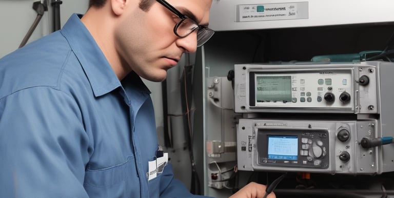 Technician inspecting a sputtering system 