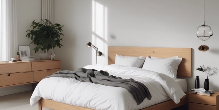 Modern style bedroom with a large mattress for back pain relief