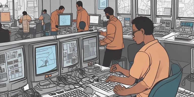 A professional technician repairing a computer with tools in a modern workspace.