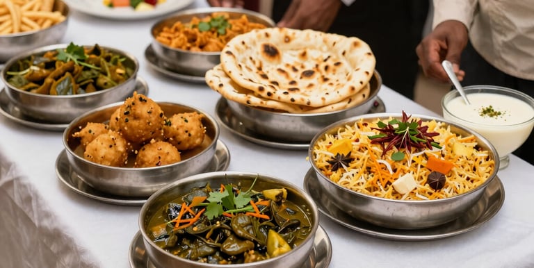as a rich keyword description like: "Eat-N-Joy premium authentic pure vegetarian catering and tiffin