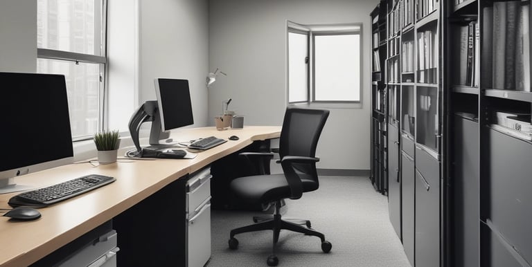 A moving truck being loaded with office furniture by skilled workers.
