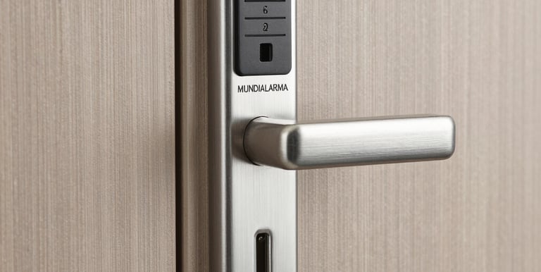 Detailed view of a sturdy armored door with a high-security lock.