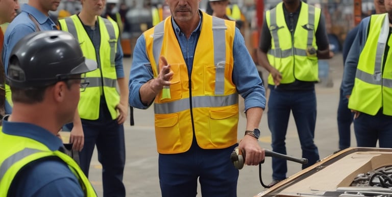 A professional team collaborating over AI-enhanced project management tools on a large screen.