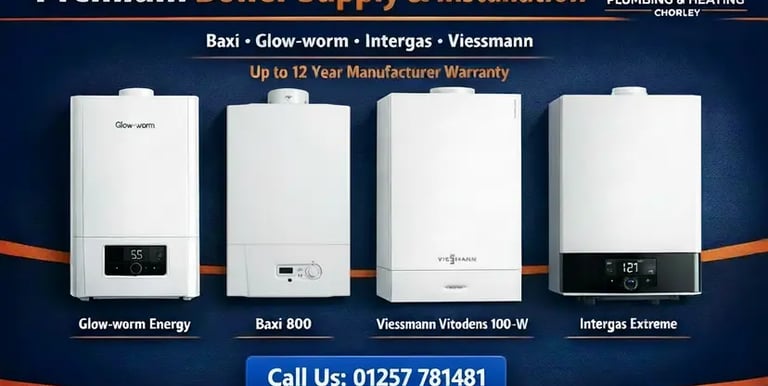 Premium boiler supply and installation services featuring Baxi, Glow-worm, Intergas, and Viessmann models.