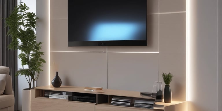 A professional assembling a wooden cabinet in a modern living room.