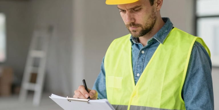 Close-up of a detailed strata report document with charts and notes.