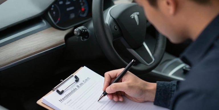 An adjuster assessing automotive damage with detailed notes and photos.