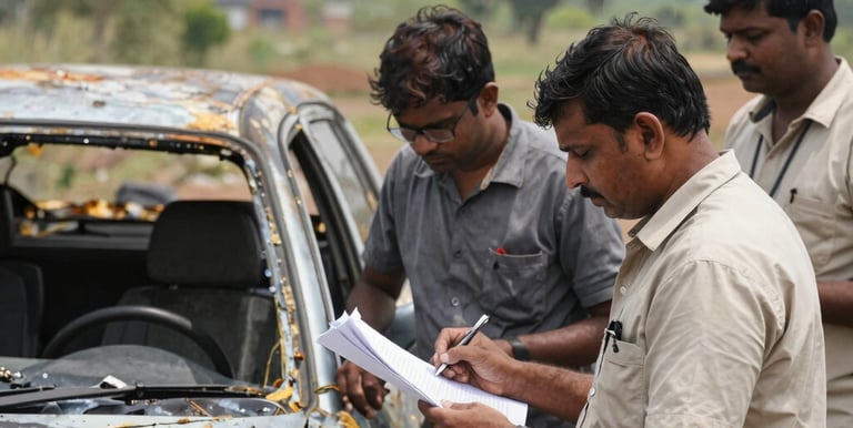 A professional surveyor inspecting a fire-damaged commercial building.