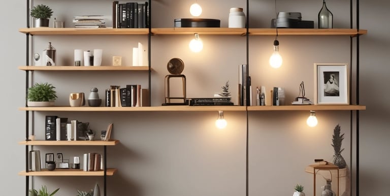 A diligent handyman installing a shelf securely in a modern apartment.