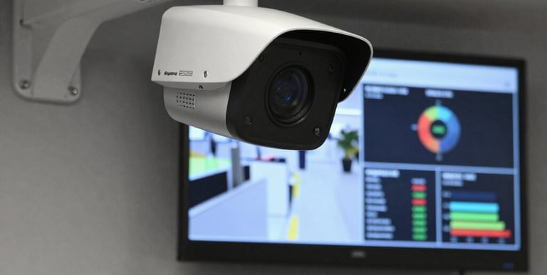 Close-up of advanced perimeter sensors integrated with AI-powered video cameras in an industrial setting.