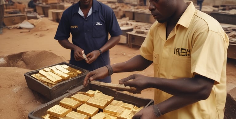 Workers inspecting gold refining equipment in a modern Dubai facility.