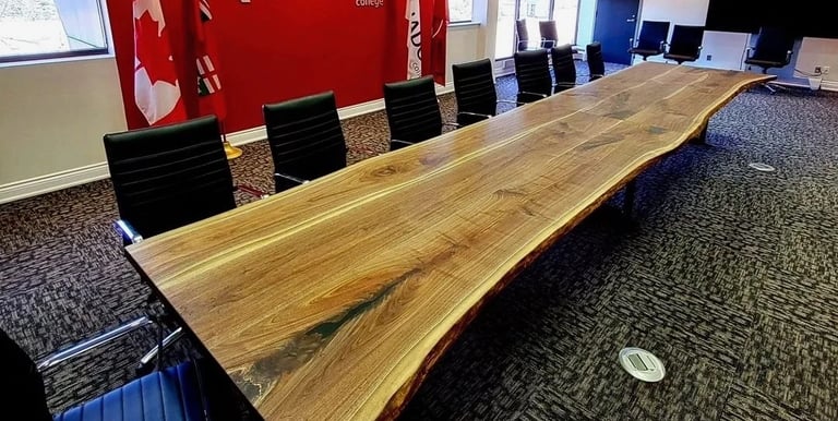 20ft x 4ft maple boardroom table for Canadore College — side angle