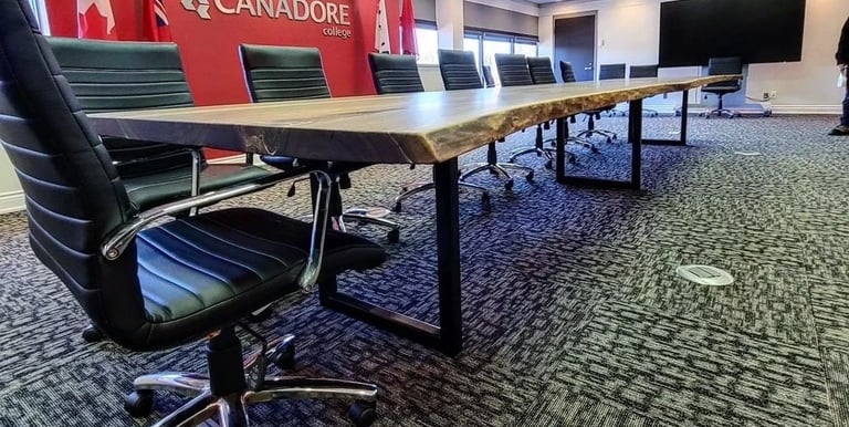 20ft x 4ft maple boardroom table for Canadore College — detail