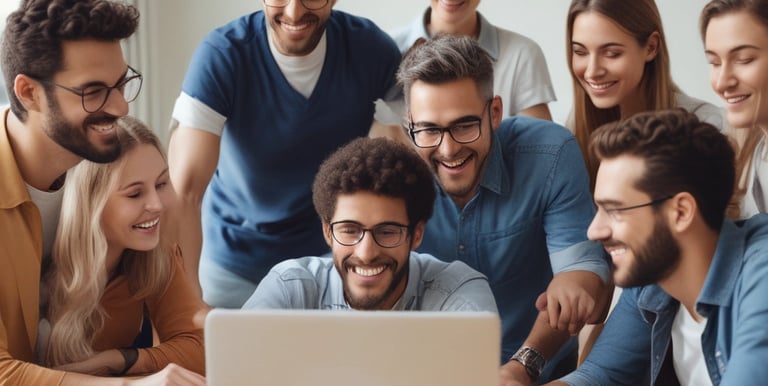 A diverse group of learners participating in a lively virtual language workshop.