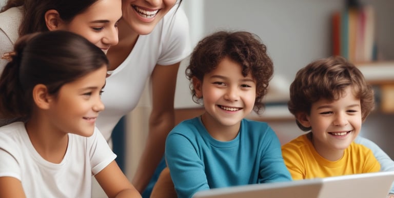A student engaging in an interactive online English class with a friendly teacher.