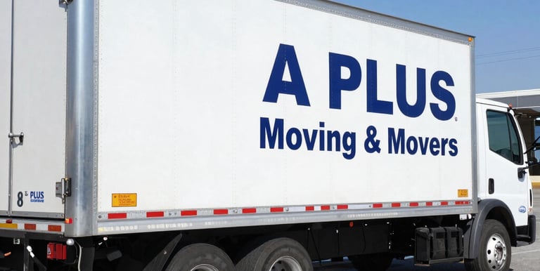a plus moving & movers team loading a moving truck with packed boxes under sunny skies.