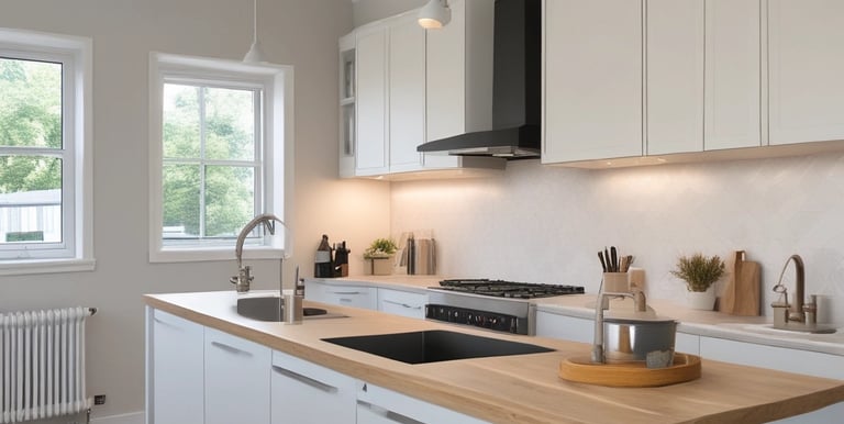 Construction site showing a partially built house with scaffolding and workers.