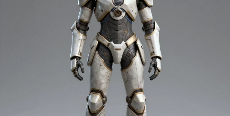 A battle-hardened legionnaire in iron-grey armor stands atop a ruined asteroid base, scanning the horizon with a glowing amber visor.