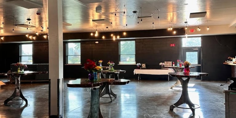 Interior of Brickyard Events showing warm brick walls and event-ready layout