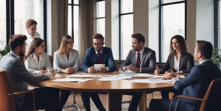 A professional consultant discussing technology costs with a small business team around a conference table.