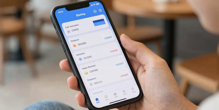 A sleek smartphone displaying the Navibank mobile app dashboard with clean, minimalistic design.