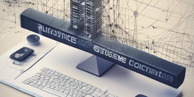 Entrepreneurs collaborating over a tablet showing AI-powered business system diagrams.