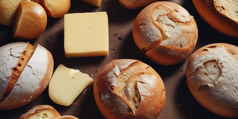 A cozy kitchen counter with fresh sourdough bread, a glass of homemade beer, and cocktail ingredients arranged invitingly.