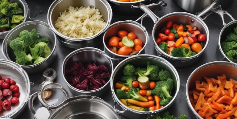 Close-up of a sleek stainless steel chef’s knife resting on a cutting board with chopped ingredients