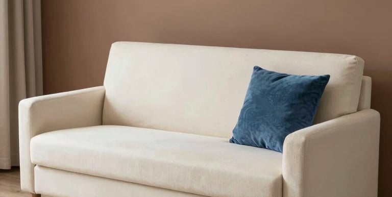 Elegant living room featuring a stylish sofa bed with neat, clean lines and a professional look.