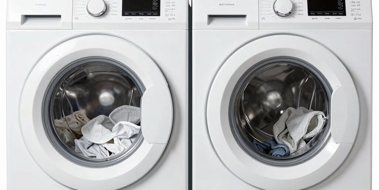 Technician fixing a washing machine inside a cozy Bogotá home.