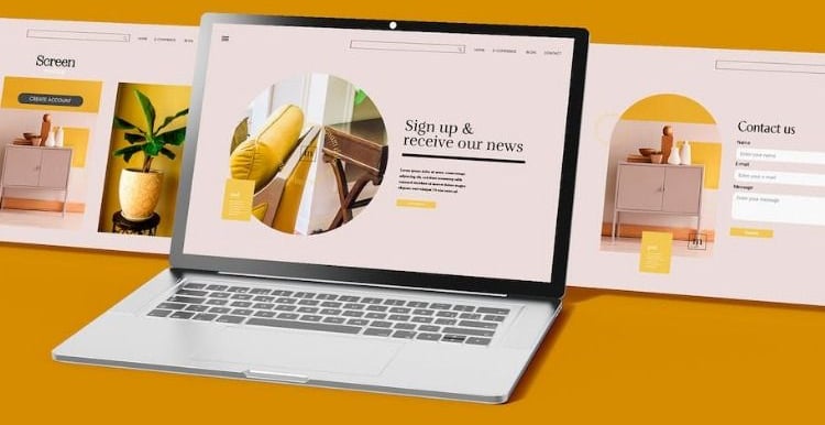 Diseño de sitios web modernos, autentico y responsivo que se muestra en una computadora portátil