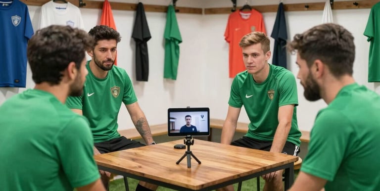A sleek black and gold-themed workspace showing a creative team discussing influencer strategies.