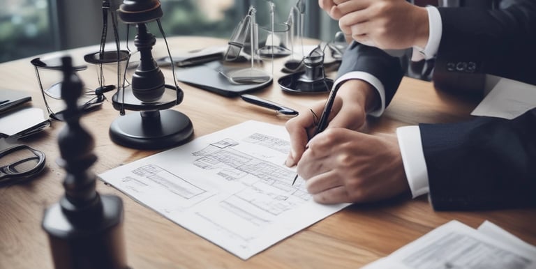 Team collaborating in a modern office environment around a table with documents and laptops.