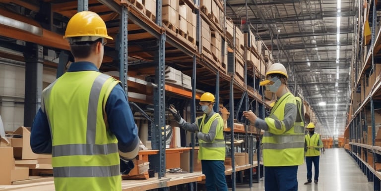 Team collaborating in a modern office environment around a table with documents and laptops.