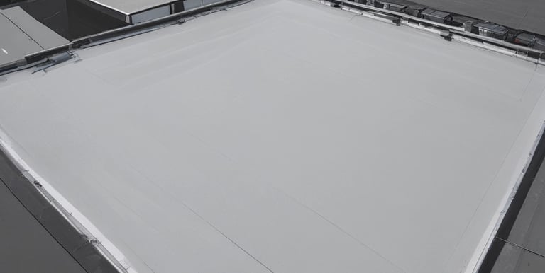 A commercial building under renovation with workers focusing on roofing.