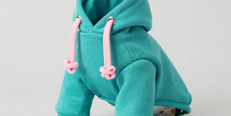 Sudadera con capucha color turquesa para perros o gatos pequeños, con cordones rosas y puños