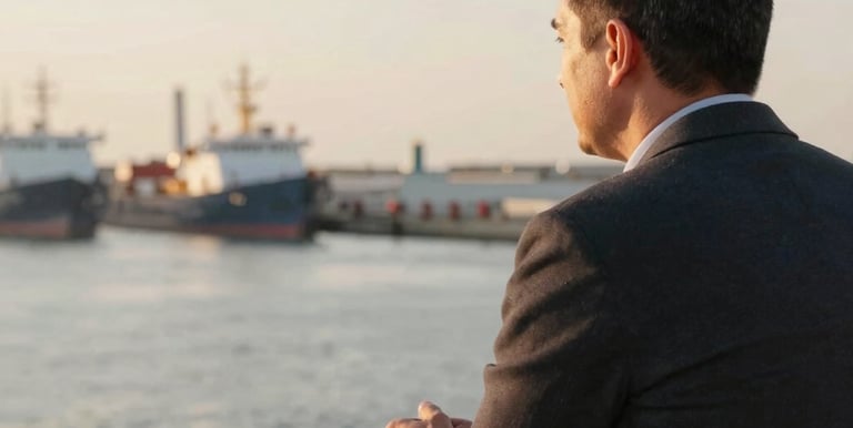 A serene beach scene at sunset with palm trees and calm waves in the background.