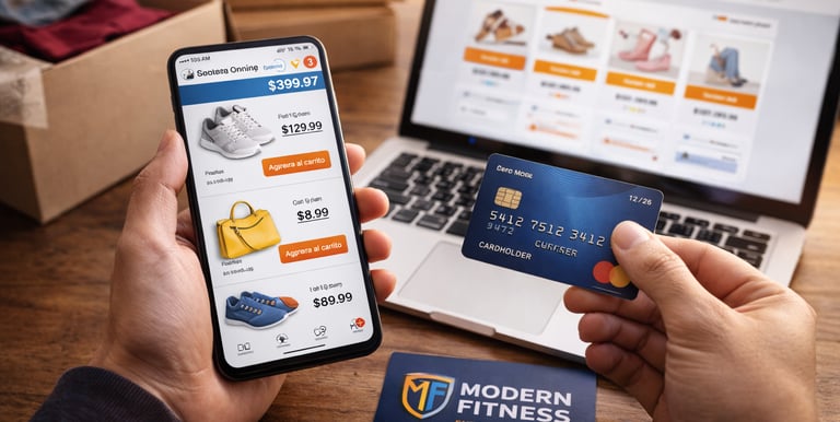 E-commerce store on mobile and laptop with online shopping and secure payment checkout