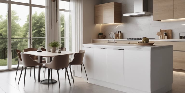 A skilled craftsman carefully assembling a custom kitchen cabinet in a workshop.