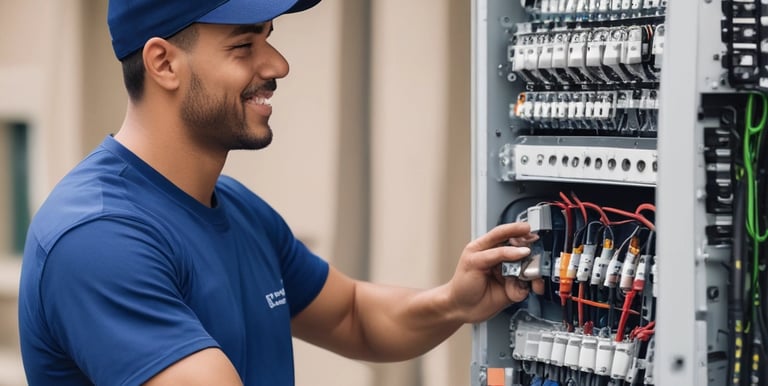 Close-up of a professional mounting a digital display on a wall with precision tools.