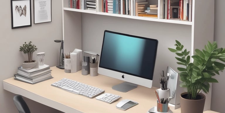 A tidy desk with organized files and a laptop displaying a clear workflow chart.