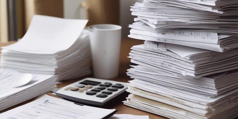 Hands sorting through neatly labeled business documents with a calm, focused atmosphere.