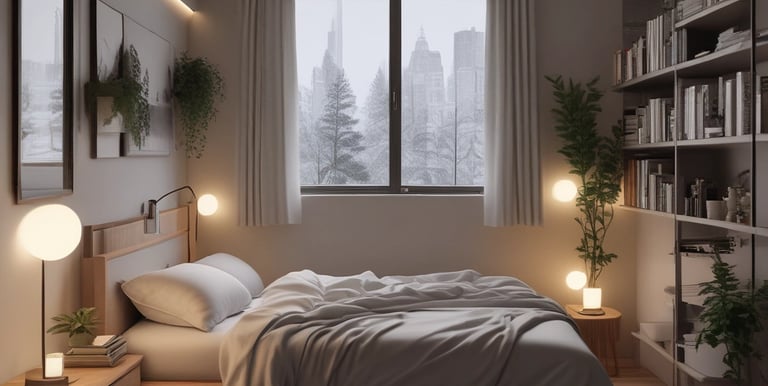 A serene morning scene with a person practicing yoga in a sunlit park.