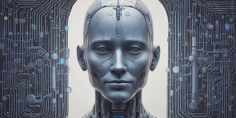 Close-up of hands working on a laptop with AI and automation charts on the screen.